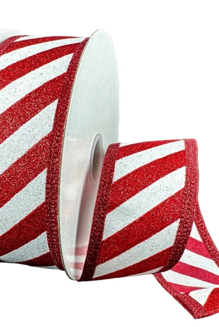 Shop For 1.5in Candy Cane Glitter Ribbon: Red/White (10 Yards)