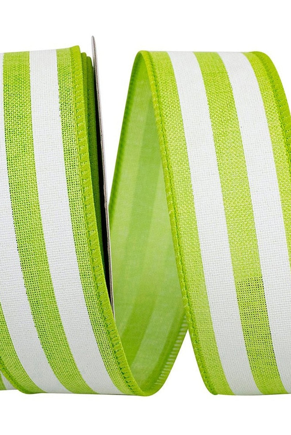 Shop For 1.5in Continuous Striped Linen Ribbon: Green/White (10 Yards)