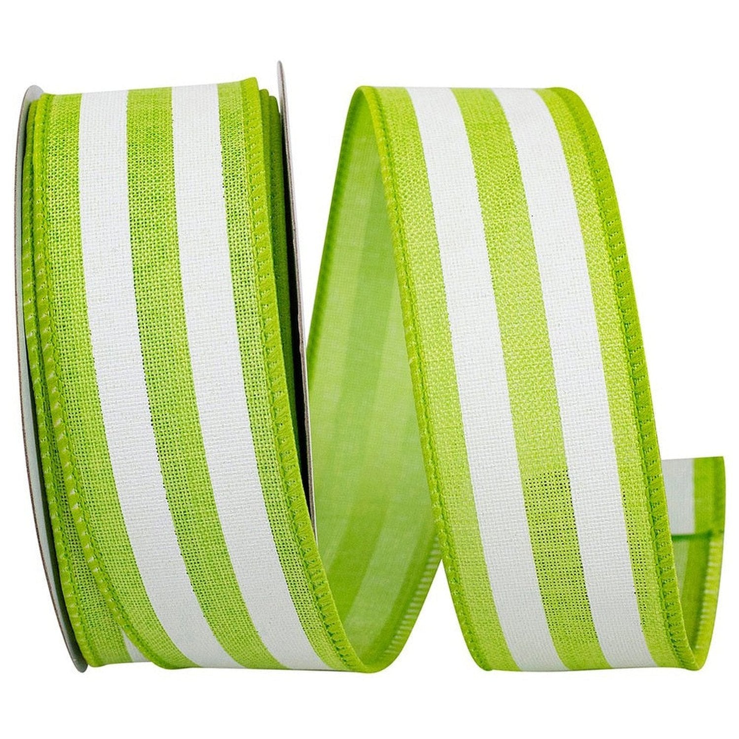 Shop For 1.5in Continuous Striped Linen Ribbon: Green/White (10 Yards)