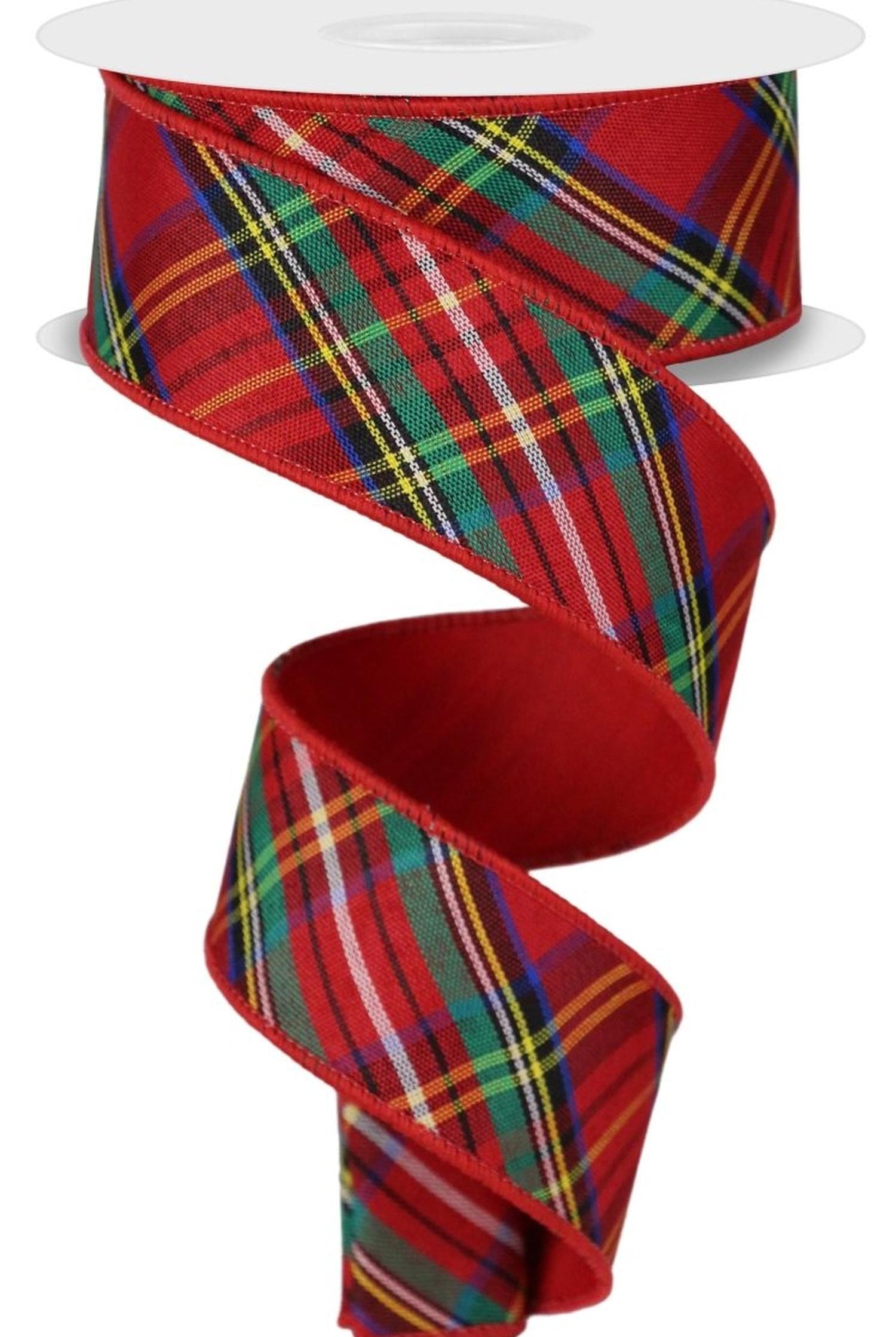1.5in Diagonal Plaid Fused Ribbon: Red (10 Yards)
