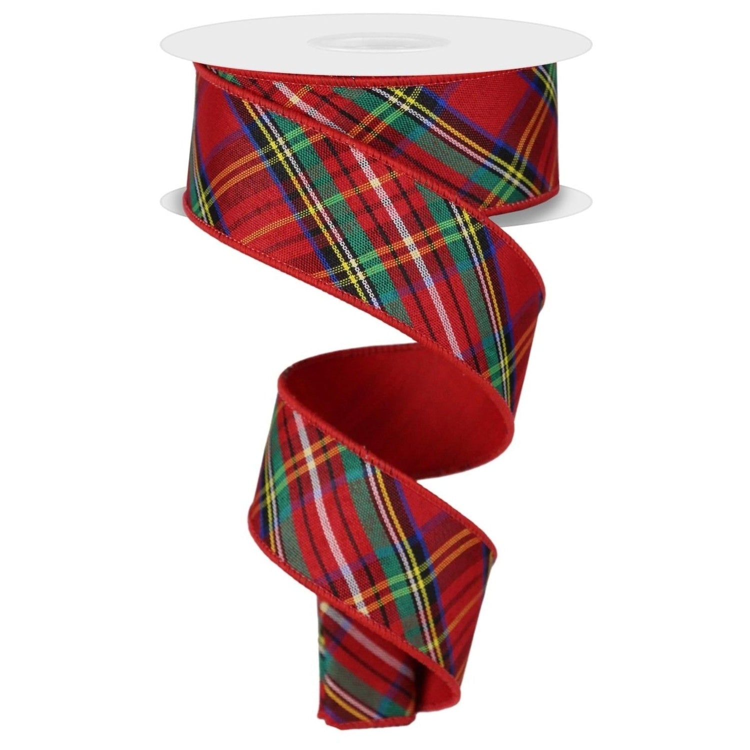 1.5in Diagonal Plaid Fused Ribbon: Red (10 Yards)