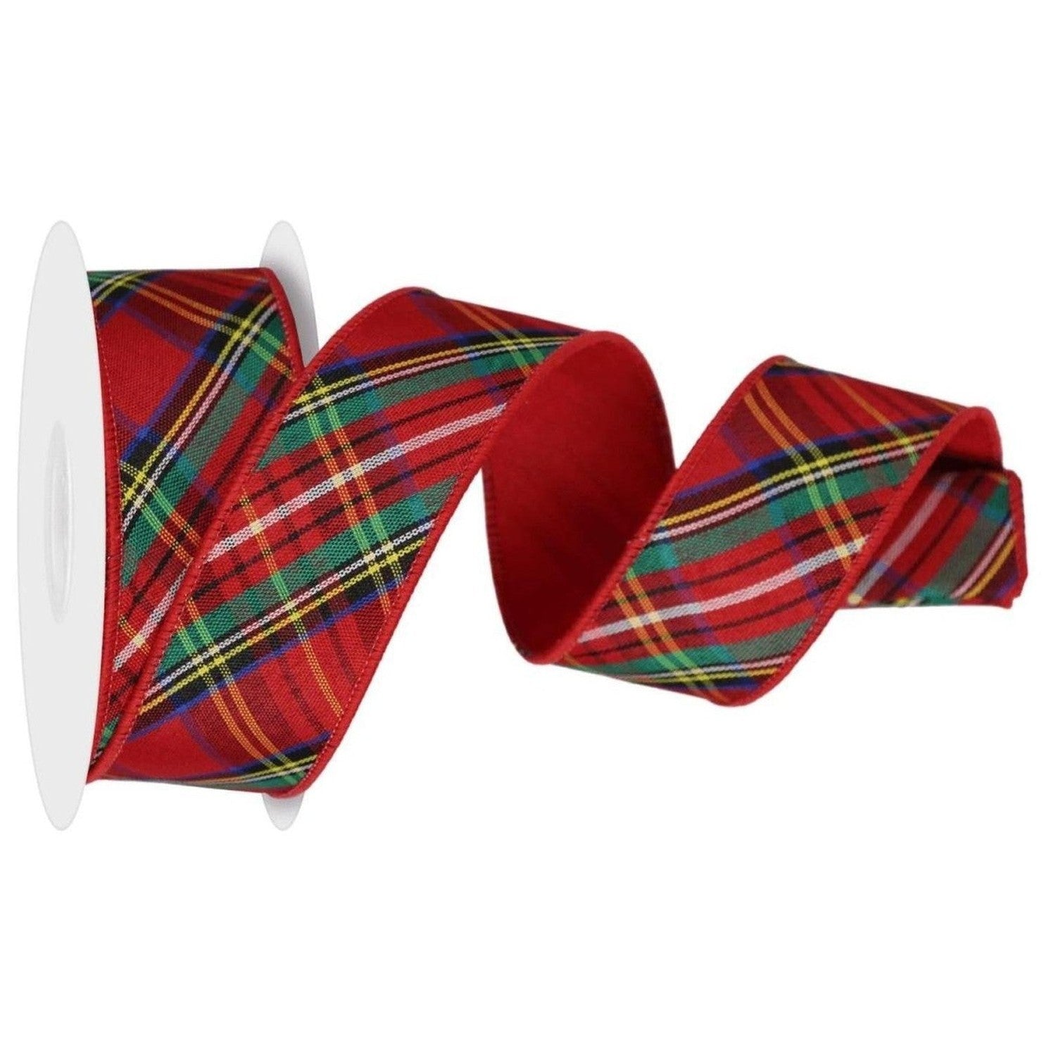 1.5in Diagonal Plaid Fused Ribbon: Red (10 Yards)
