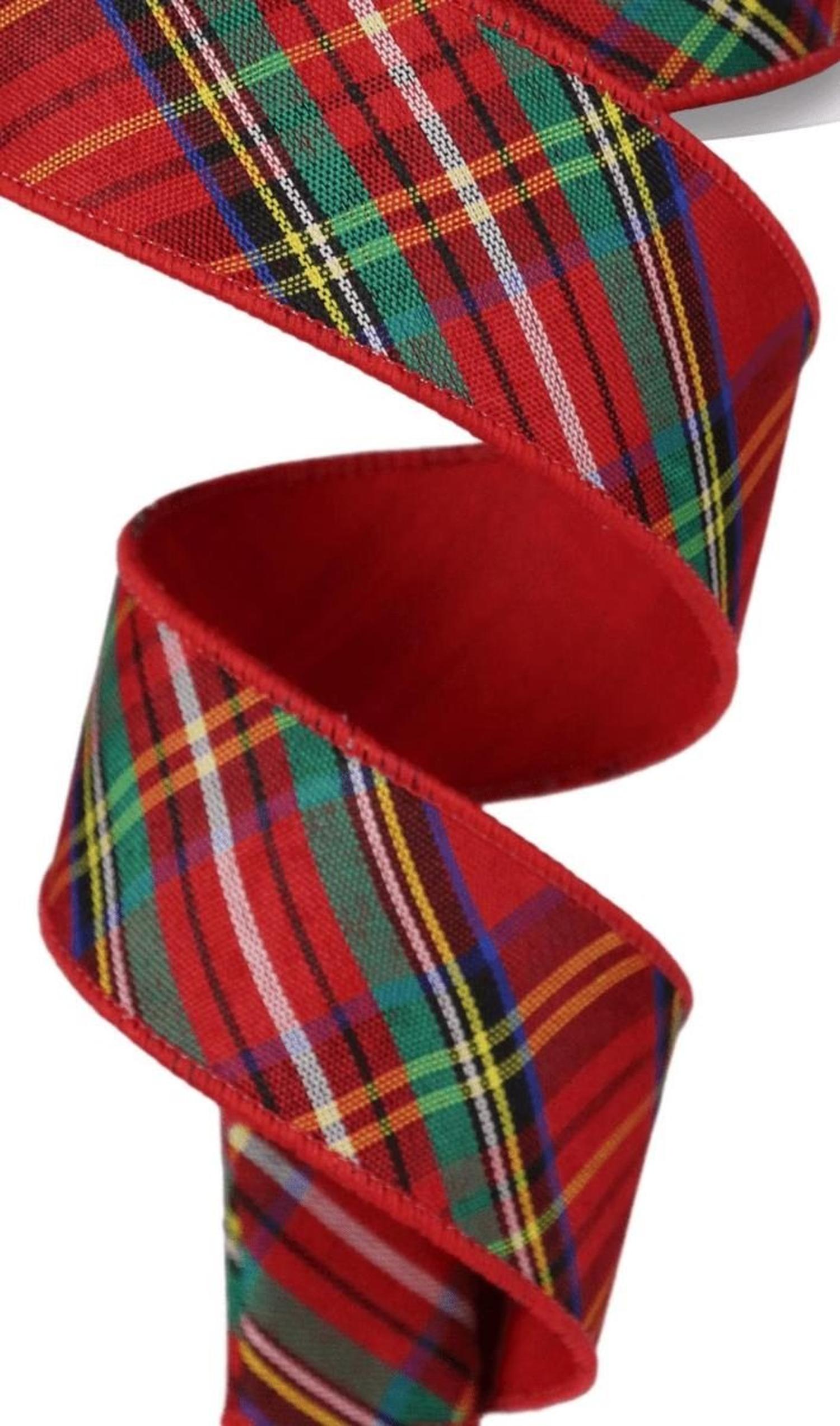 1.5in Diagonal Plaid Fused Ribbon: Red (10 Yards)
