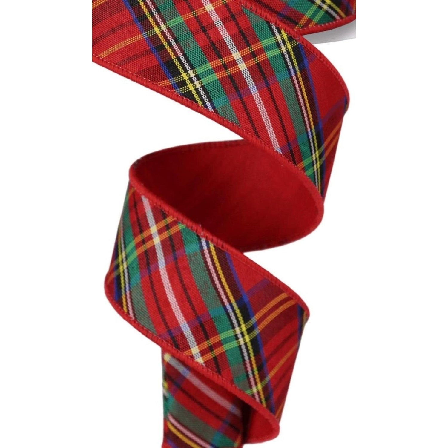1.5in Diagonal Plaid Fused Ribbon: Red (10 Yards)