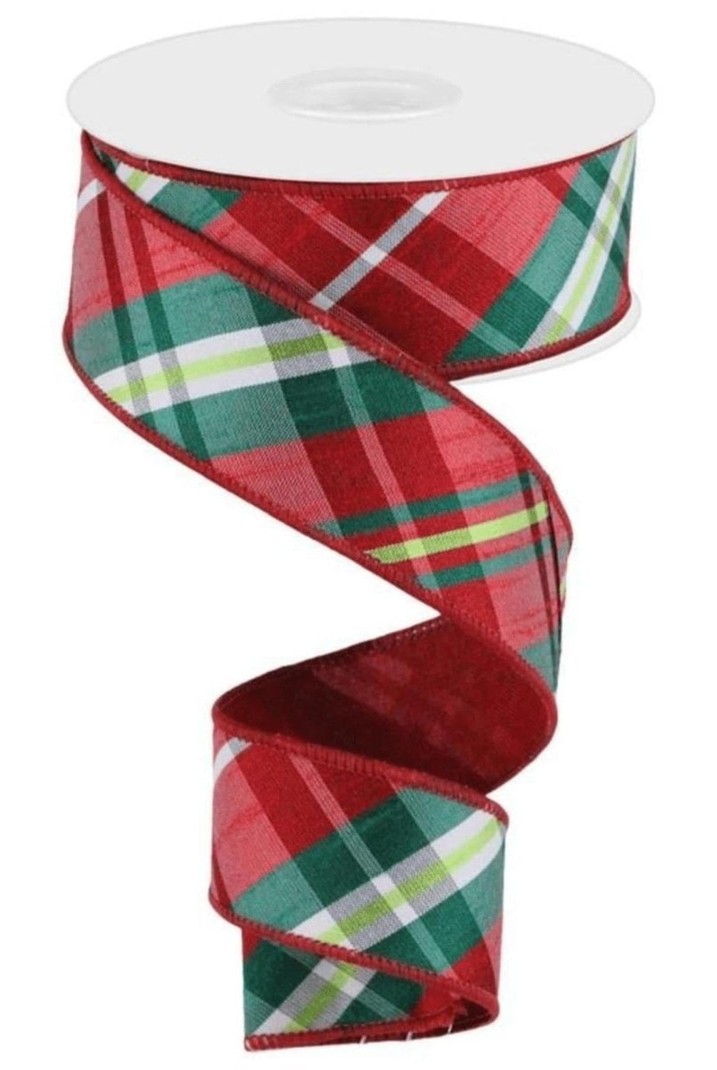1.5in Diagonal Plaid Royal Ribbon: Red (10 Yards)