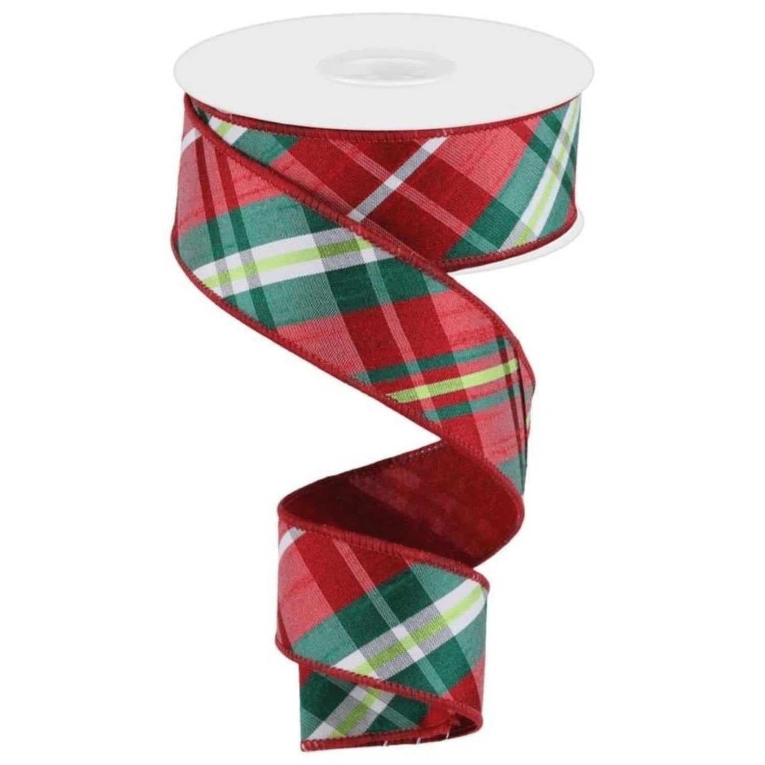 1.5in Diagonal Plaid Royal Ribbon: Red (10 Yards)