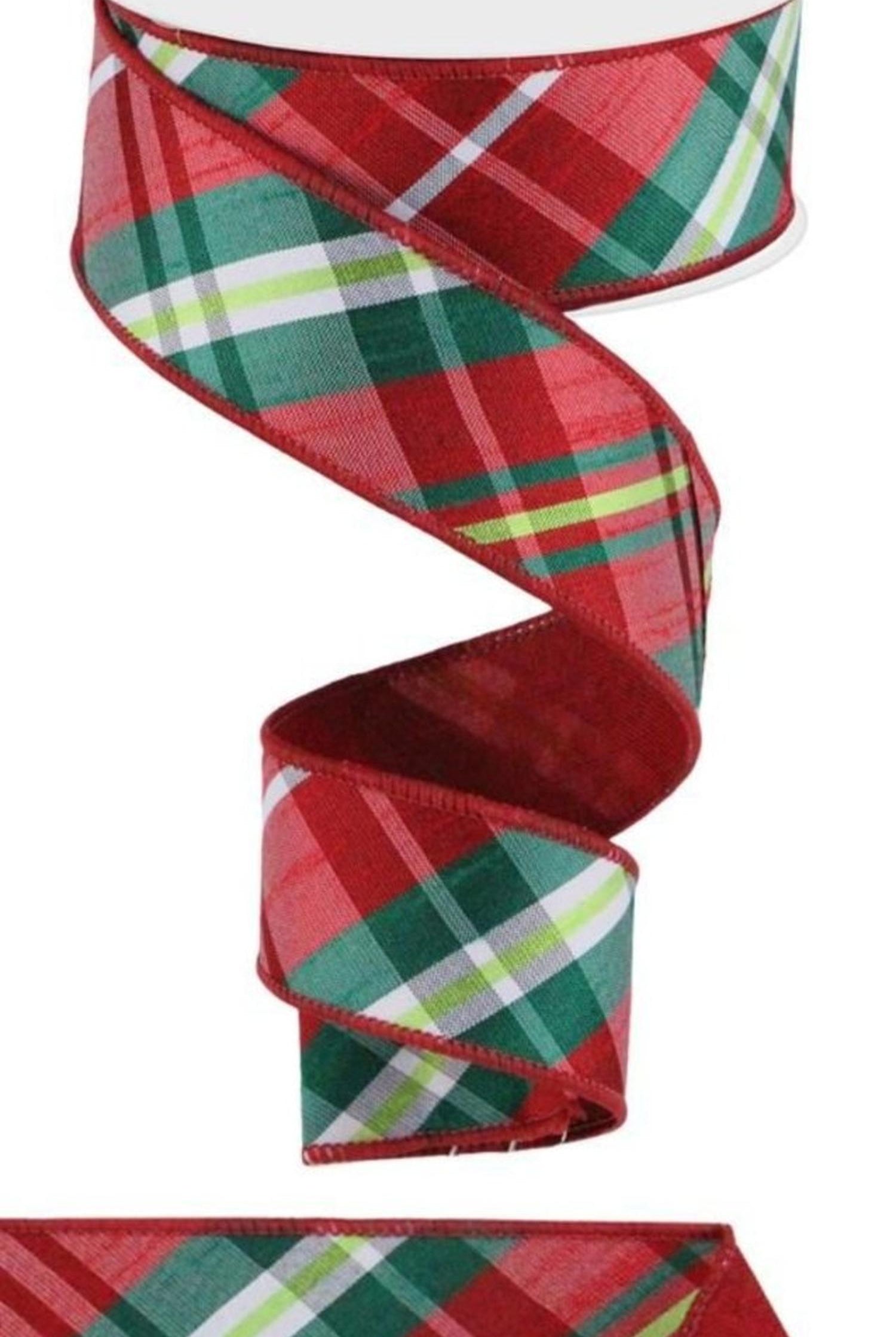 1.5in Diagonal Plaid Royal Ribbon: Red (10 Yards)