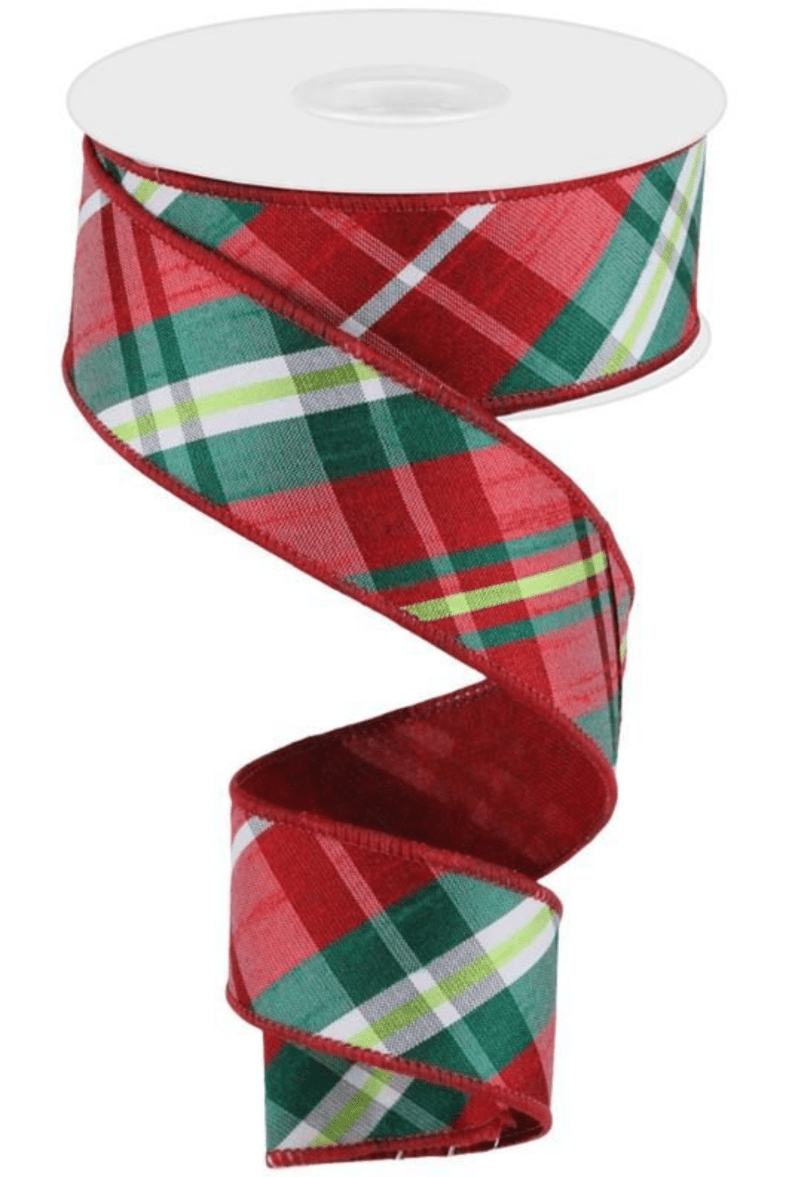 Shop For 1.5in Diagonal Plaid Royal Ribbon: Red (10 Yards)