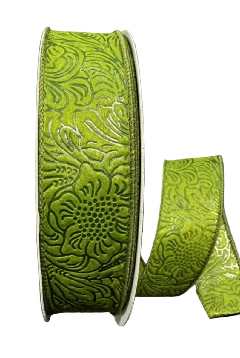 Shop For 1.5in Embossed Flower Breeze Ribbon: Moss Green (10 Yards)
