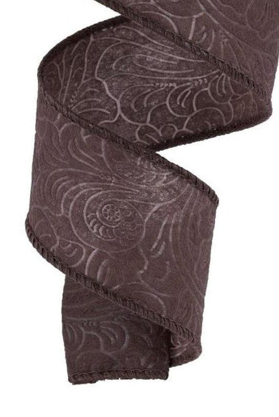 Shop For 1.5in Flower Embossed Ribbon: Brown (10 Yards)