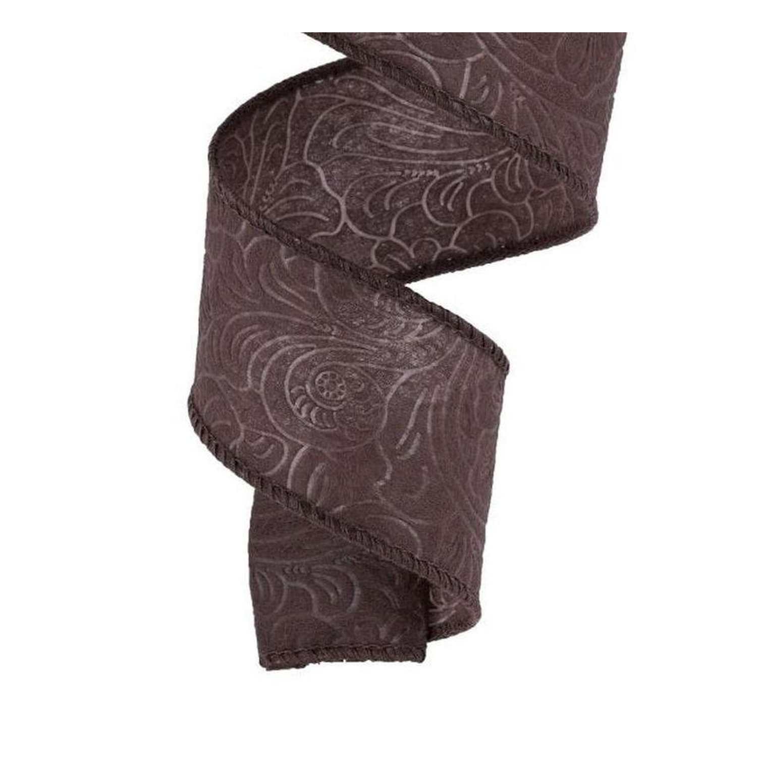 Shop For 1.5in Flower Embossed Ribbon: Brown (10 Yards)