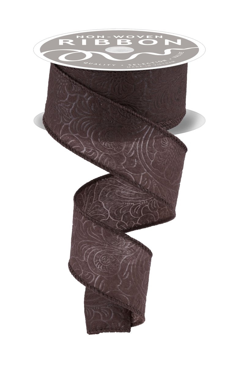 Shop For 1.5in Flower Embossed Ribbon: Brown (10 Yards)