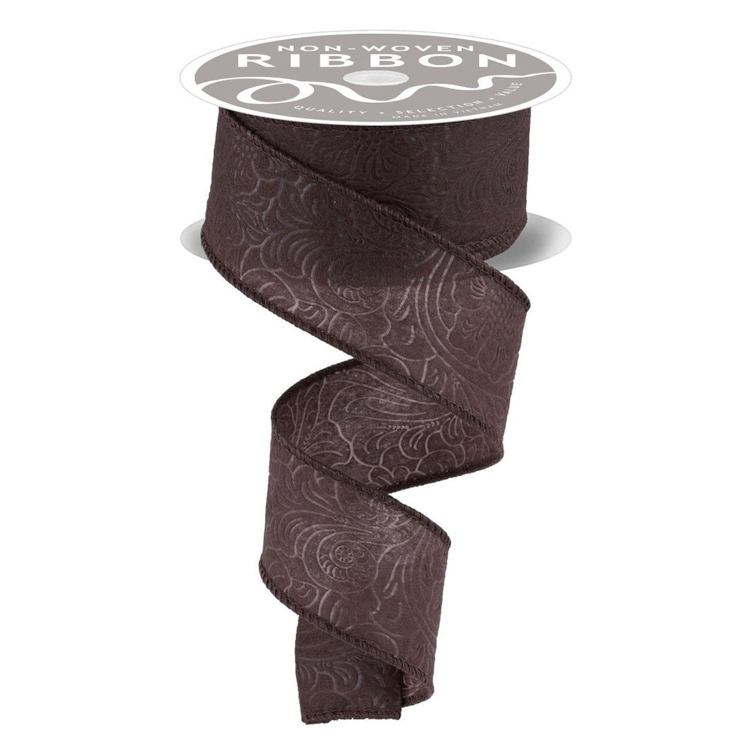 1.5in Flower Embossed Ribbon: Brown (10 Yards)