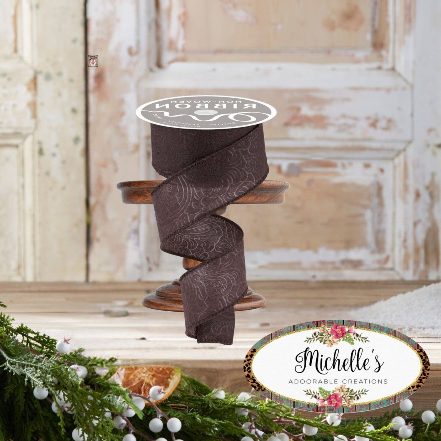 Shop For 1.5in Flower Embossed Ribbon: Brown (10 Yards)