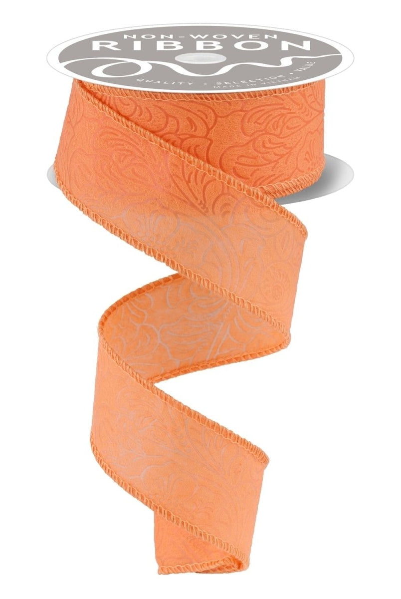 Shop For 1.5in Flower Embossed Ribbon: Light Orange (10 Yards)
