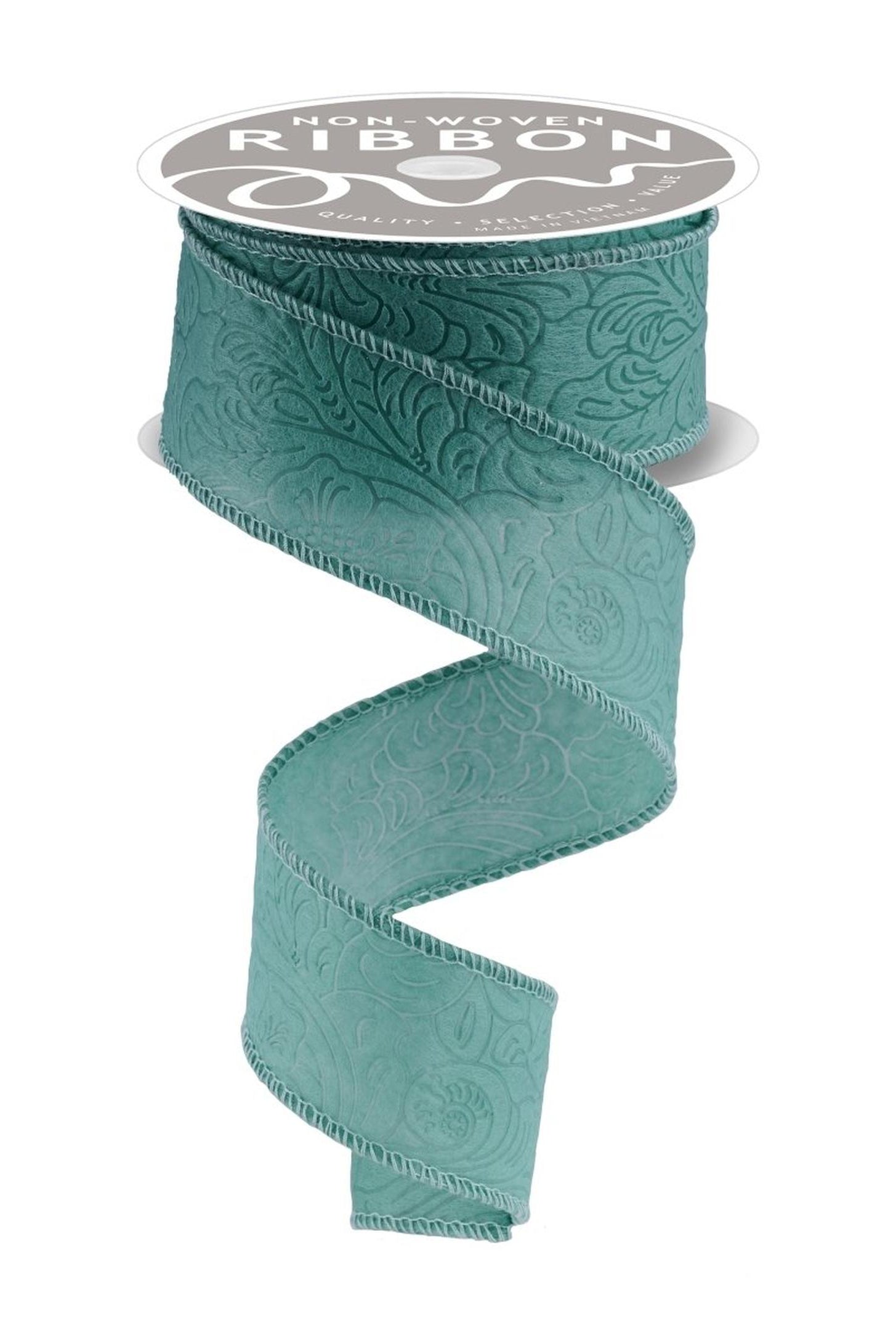 1.5in Flower Embossed Ribbon: Sage Green (10 Yards)