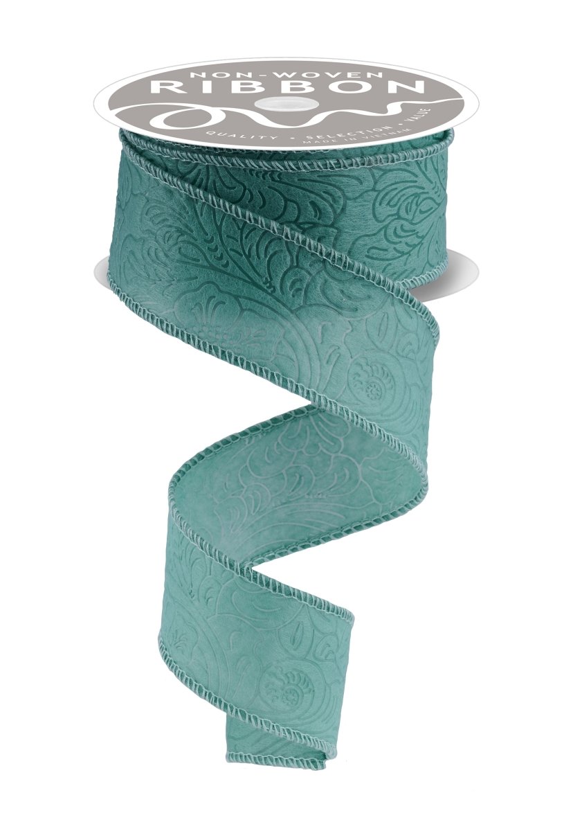 Shop For 1.5in Flower Embossed Ribbon: Sage Green (10 Yards)