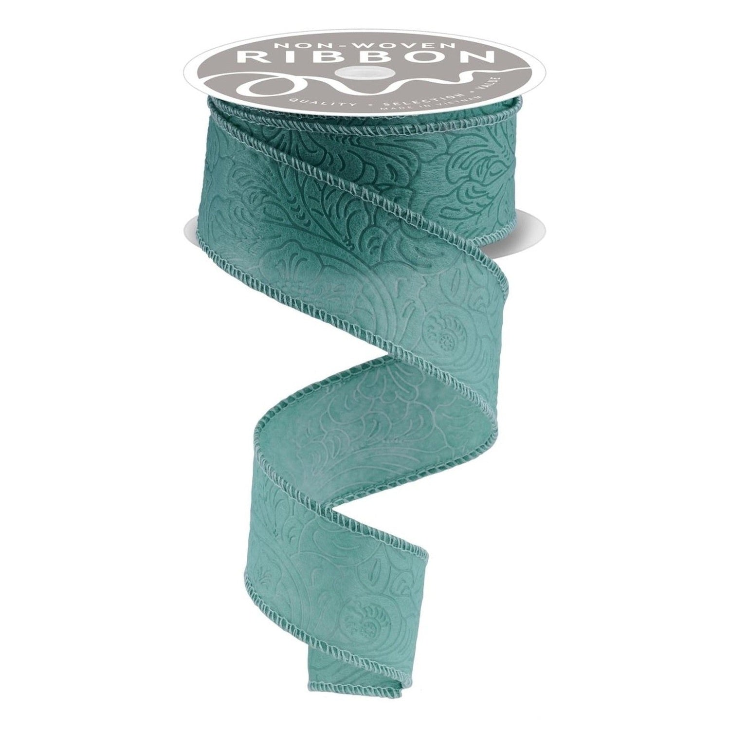 1.5in Flower Embossed Ribbon: Sage Green (10 Yards)