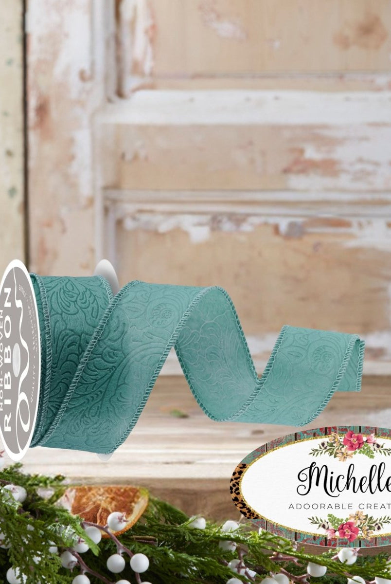 Shop For 1.5in Flower Embossed Ribbon: Sage Green (10 Yards)