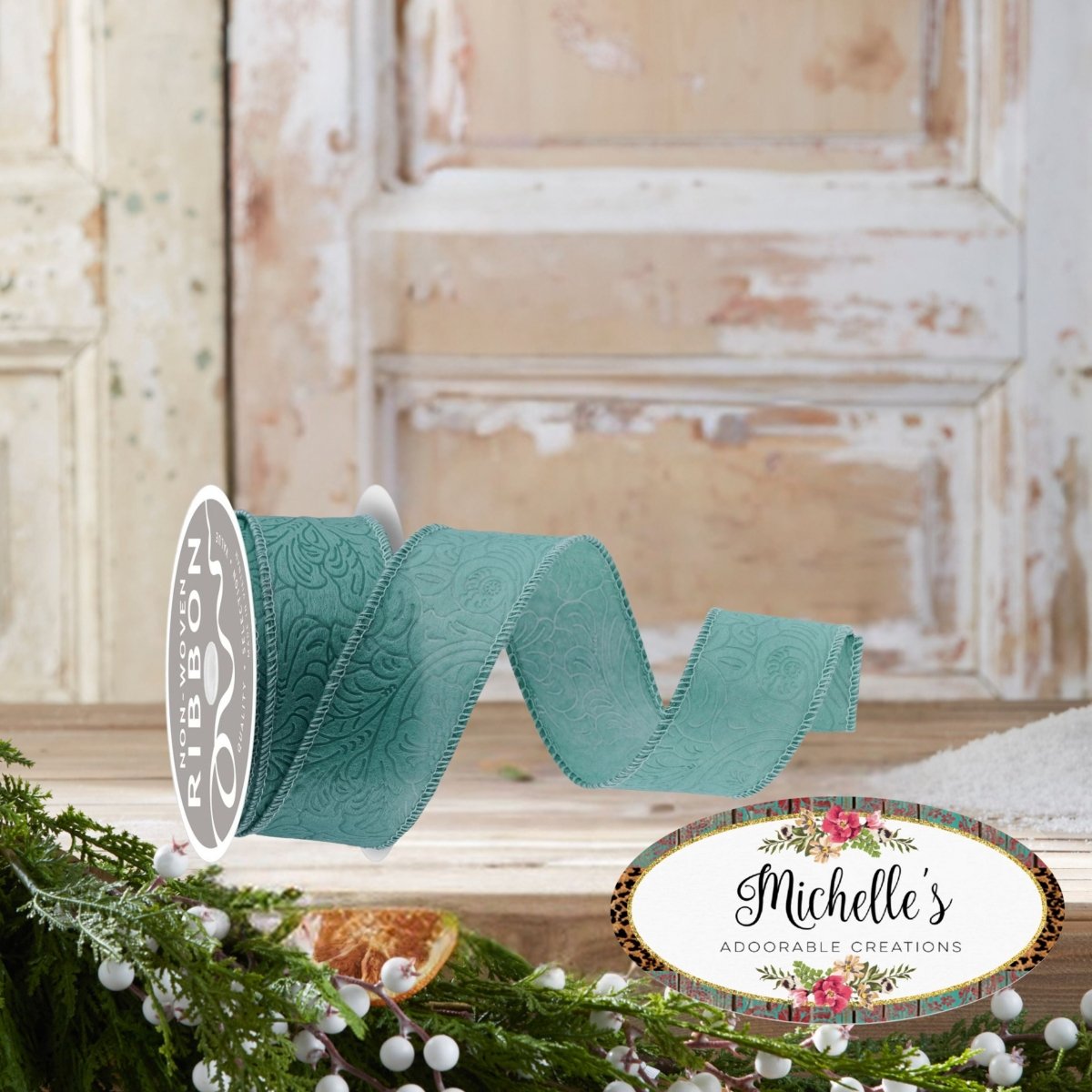 Shop For 1.5in Flower Embossed Ribbon: Sage Green (10 Yards)