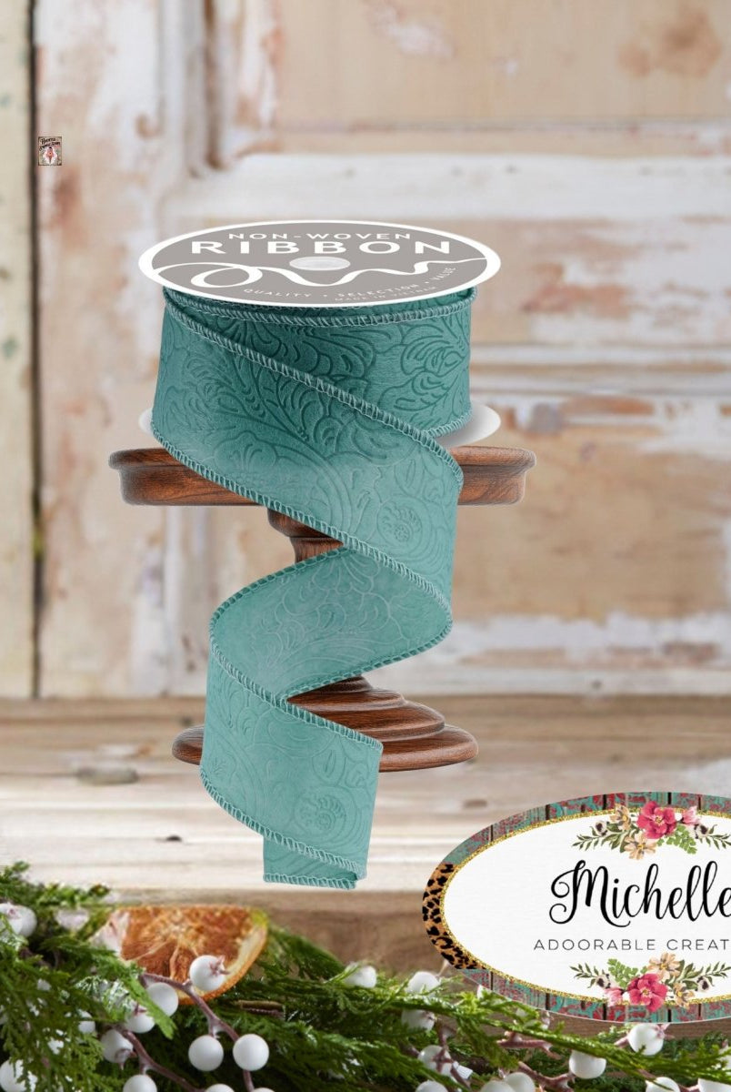 Shop For 1.5in Flower Embossed Ribbon: Sage Green (10 Yards)