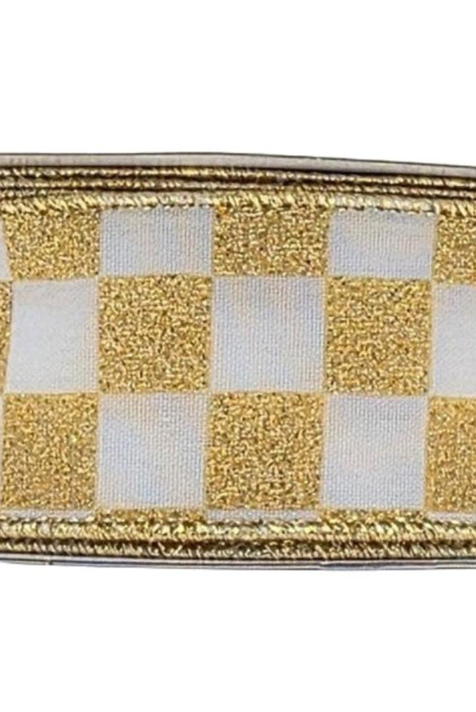 Shop For 1.5in Glitter Check Ribbon: Gold (10 Yards)