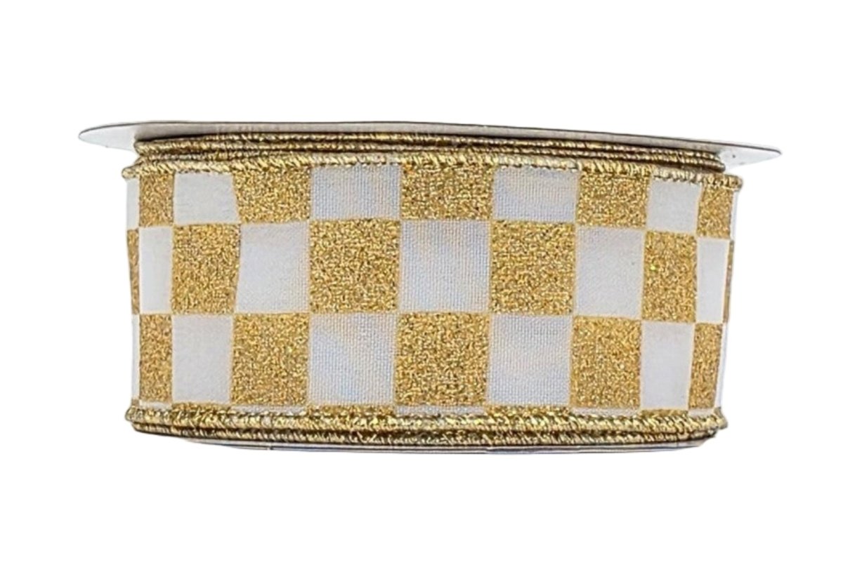 Shop For 1.5in Glitter Check Ribbon: Gold (10 Yards)