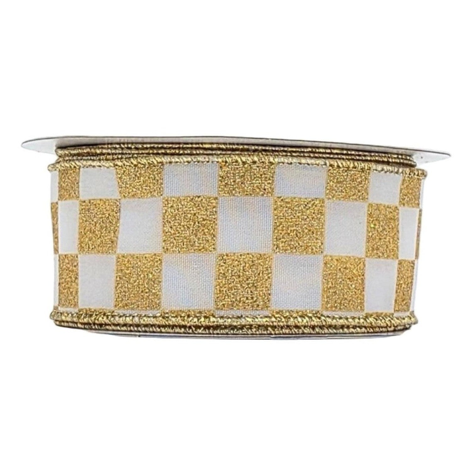1.5in Glitter Check Ribbon: Gold (10 Yards)