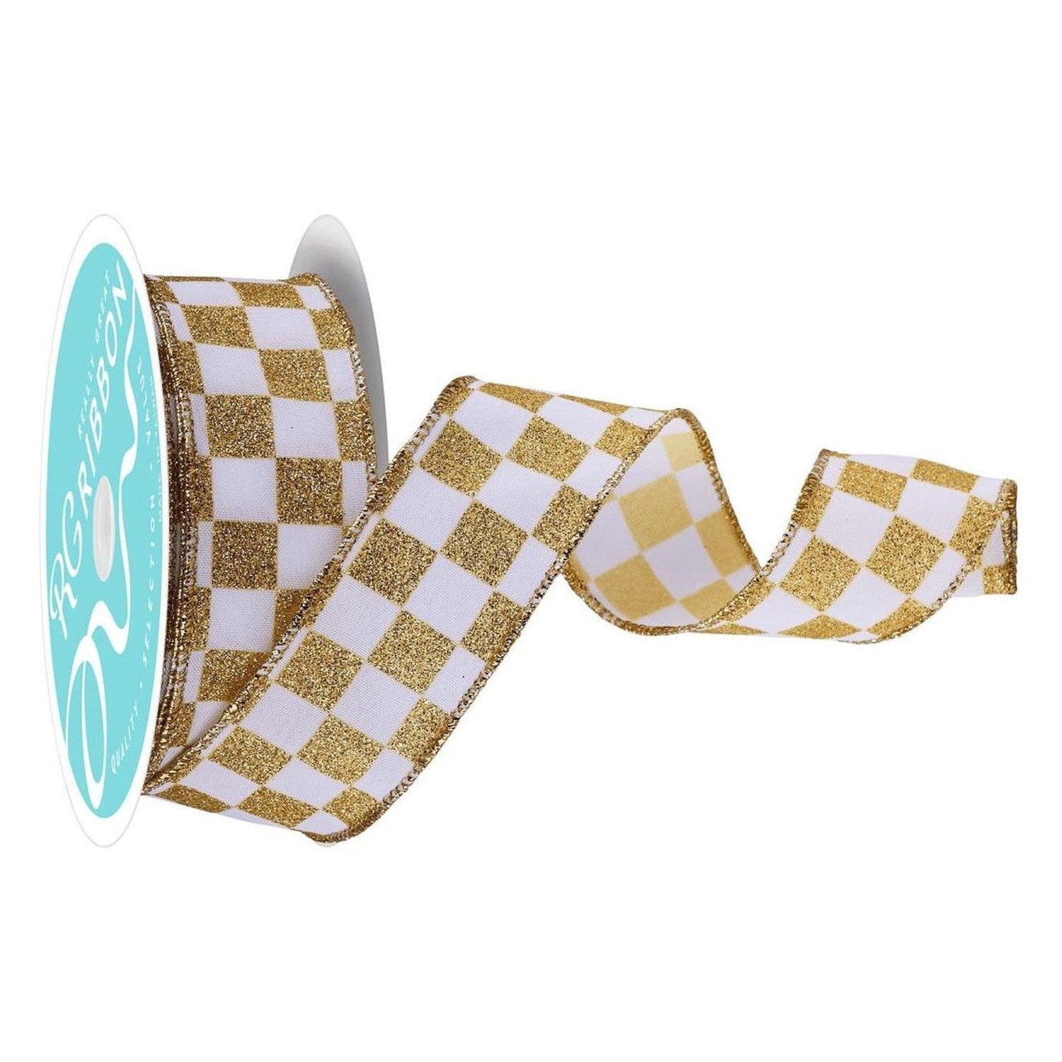 1.5in Glitter Check Ribbon: Gold (10 Yards)