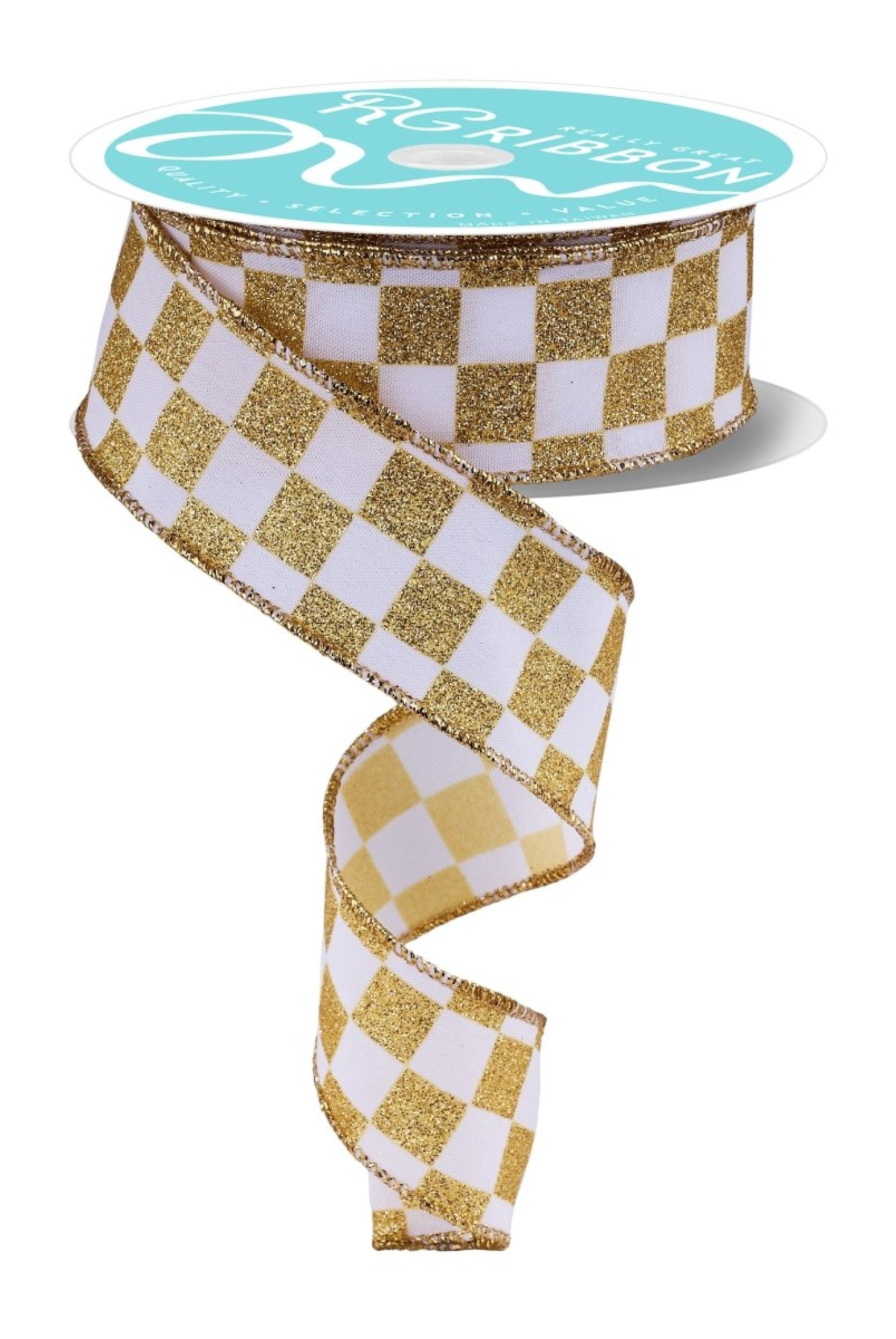Shop For 1.5in Glitter Check Ribbon: Gold (10 Yards)
