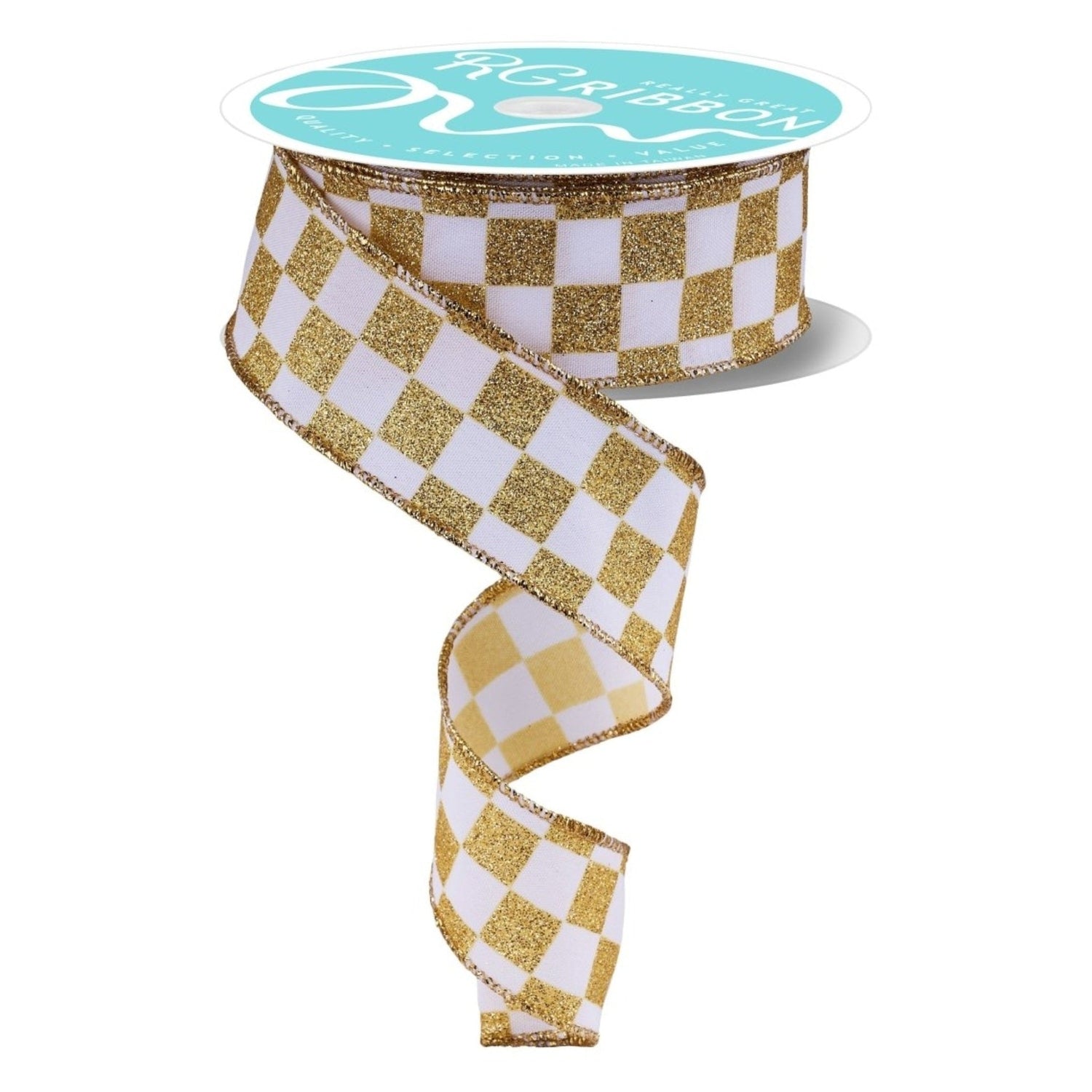 1.5in Glitter Check Ribbon: Gold (10 Yards)