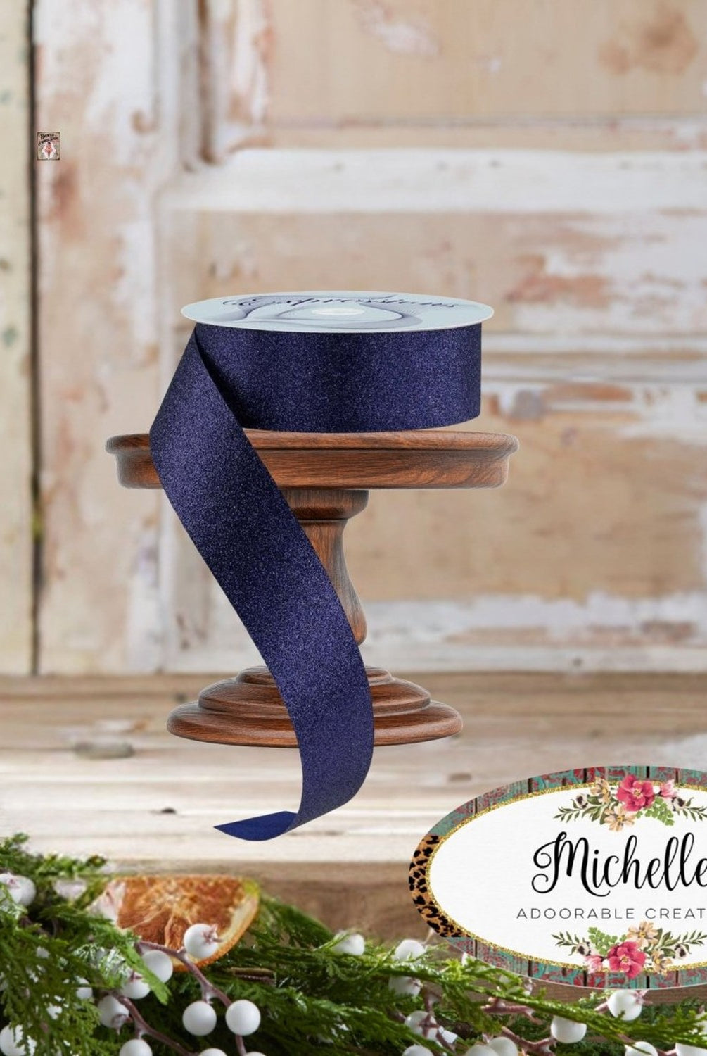 Shop For 1.5in Glitter on Fabric Ribbon: Navy Blue (25 Yards)