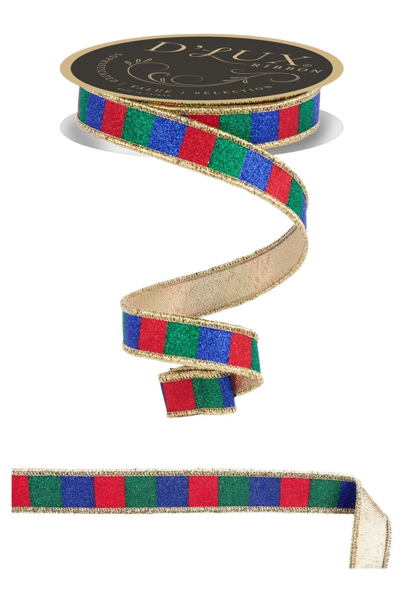 Shop For 1.5in Glitter Stripe Ribbon: Red, Blue and Green (10 Yards)