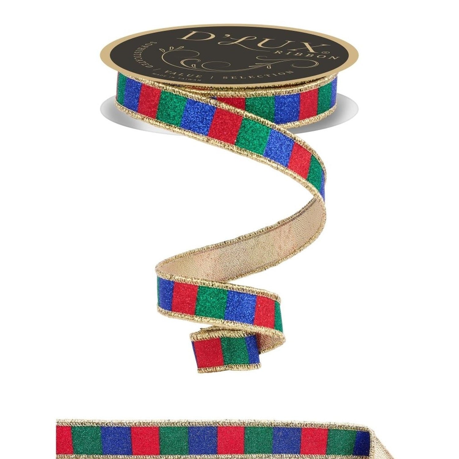 1.5in Glitter Stripe Ribbon: Red, Blue and Green (10 Yards)