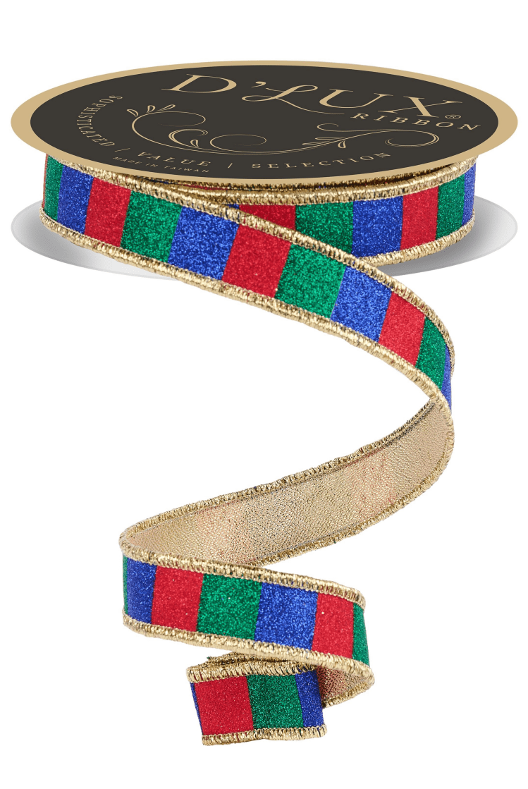 Shop For 1.5in Glitter Stripe Ribbon: Red, Blue and Green (10 Yards)