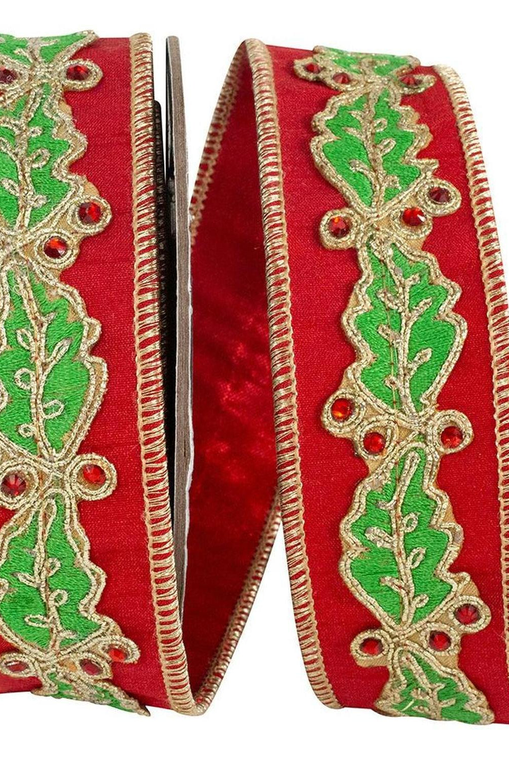 Shop For 1.5in Holly Leaf Jewel Embroidery Ribbon: Red/Green (5 Yards)
