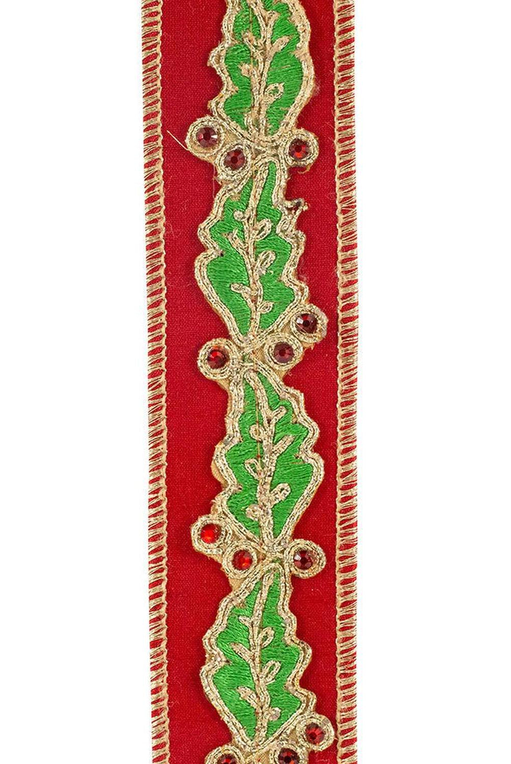 Shop For 1.5in Holly Leaf Jewel Embroidery Ribbon: Red/Green (5 Yards)