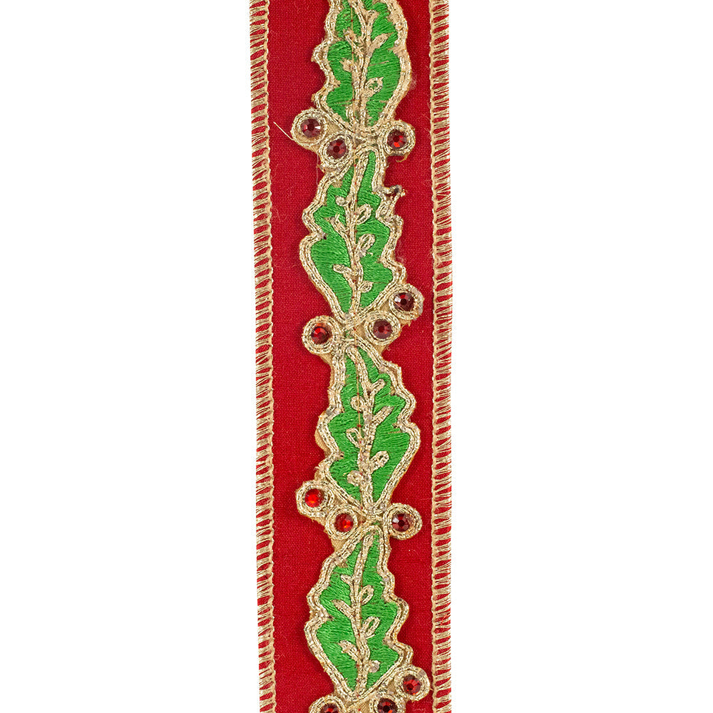Shop For 1.5in Holly Leaf Jewel Embroidery Ribbon: Red/Green (5 Yards)