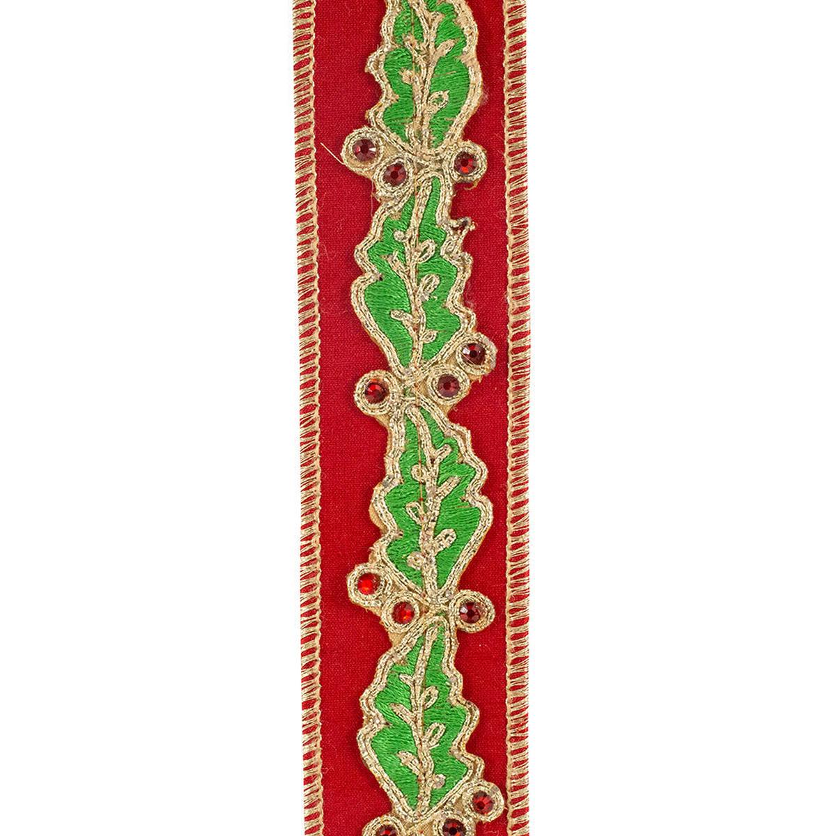 Shop For 1.5in Holly Leaf Jewel Embroidery Ribbon: Red/Green (5 Yards)