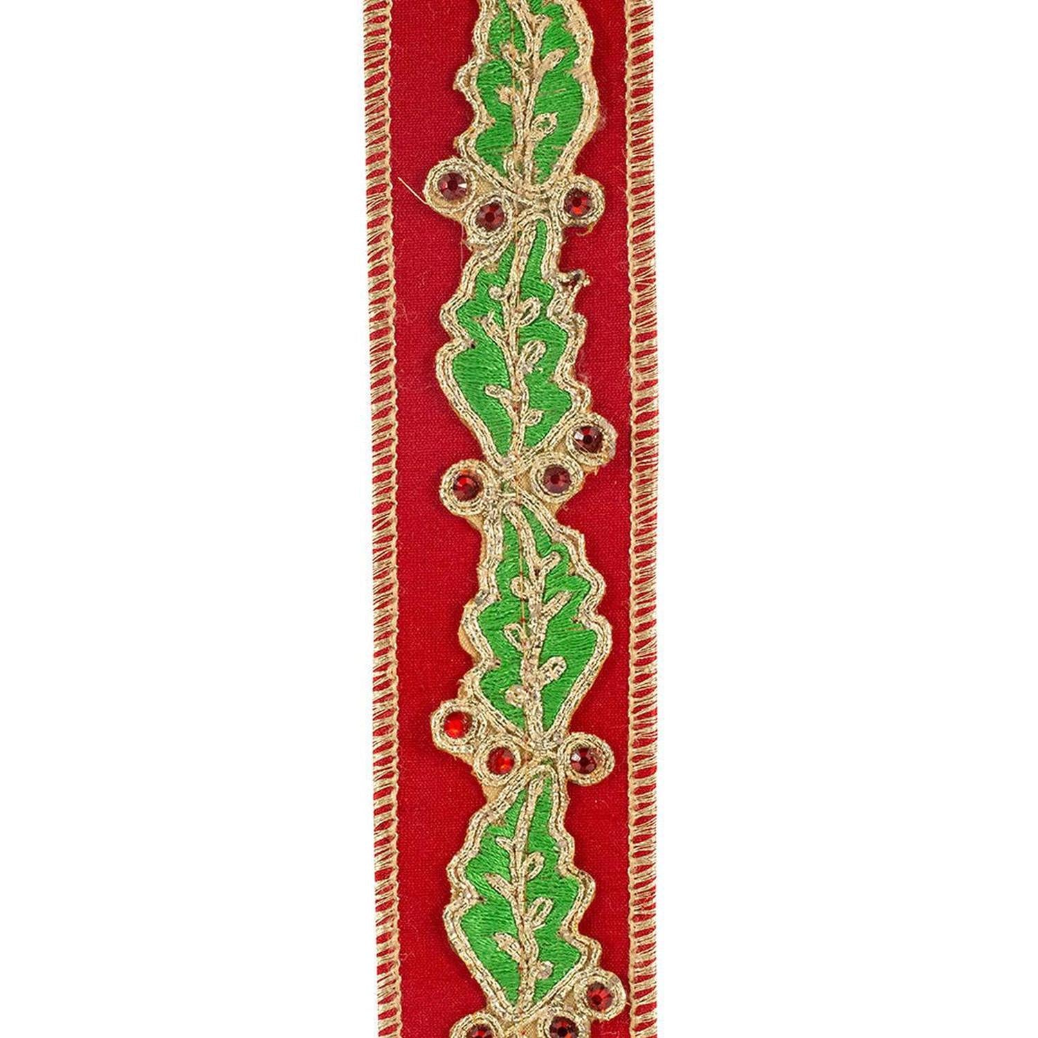 Shop For 1.5in Holly Leaf Jewel Embroidery Ribbon: Red/Green (5 Yards)