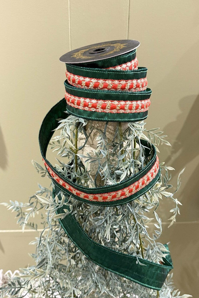 Shop For 1.5in JME Red Trim Metallic Dupion Ribbon: Green (5 Yards)