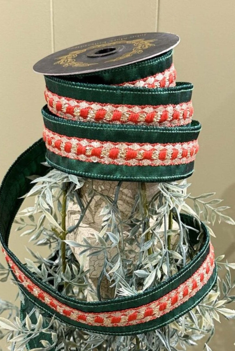 Shop For 1.5in JME Red Trim Metallic Dupion Ribbon: Green (5 Yards)