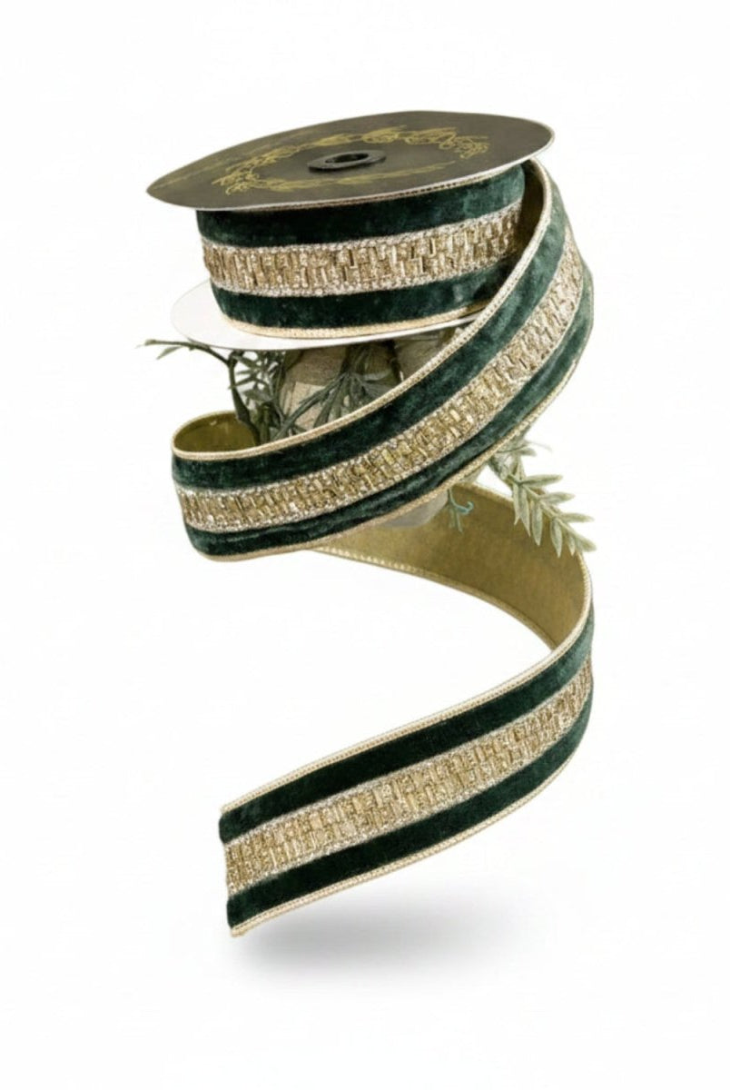 Shop For 1.5in JME Velvet Jeweled Center Trim Ribbon: Green (5 Yards)