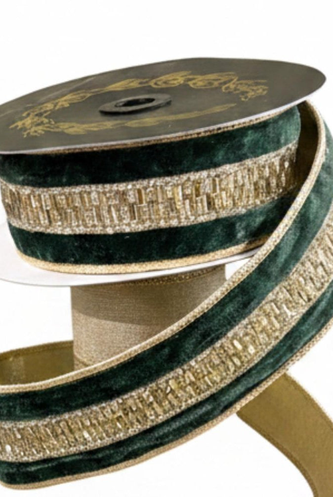 Shop For 1.5in JME Velvet Jeweled Center Trim Ribbon: Green (5 Yards)