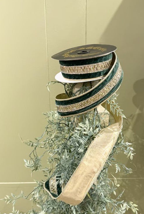 Shop For 1.5in JME Velvet Jeweled Center Trim Ribbon: Green (5 Yards)