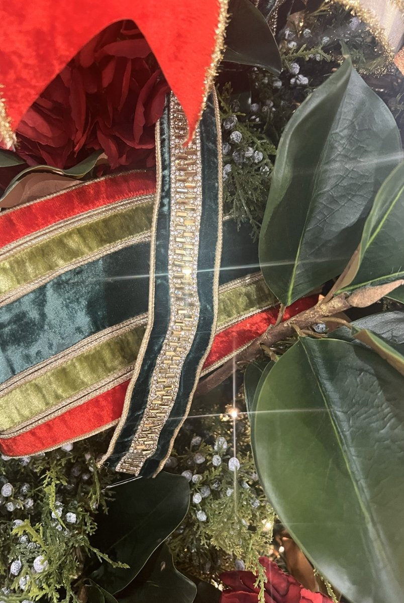 Shop For 1.5in JME Velvet Jeweled Center Trim Ribbon: Green (5 Yards)