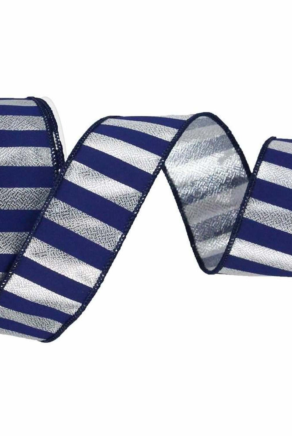 Shop For 1.5in Medium Stripe Ribbon: Metallic Silver & Navy Blue (10 Yards)