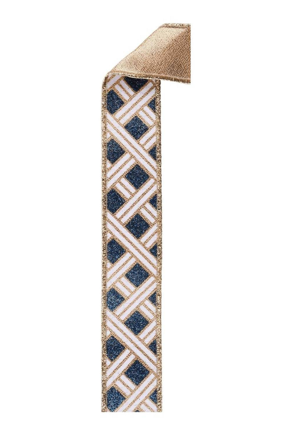 Shop For 1.5in Metallic Basketweave Ribbon: Smoke Blue & Gold (10 Yards)