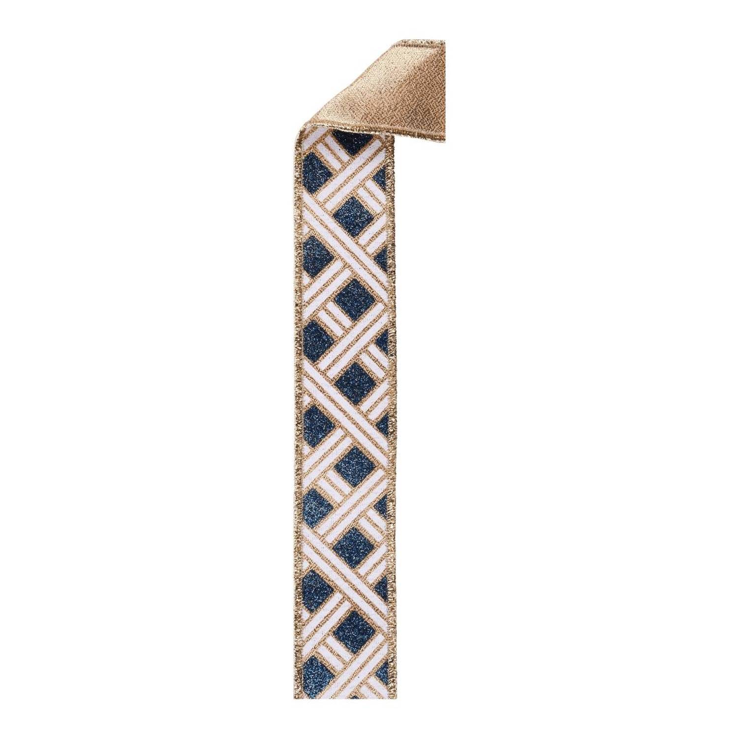 Shop For 1.5in Metallic Basketweave Ribbon: Smoke Blue & Gold (10 Yards)