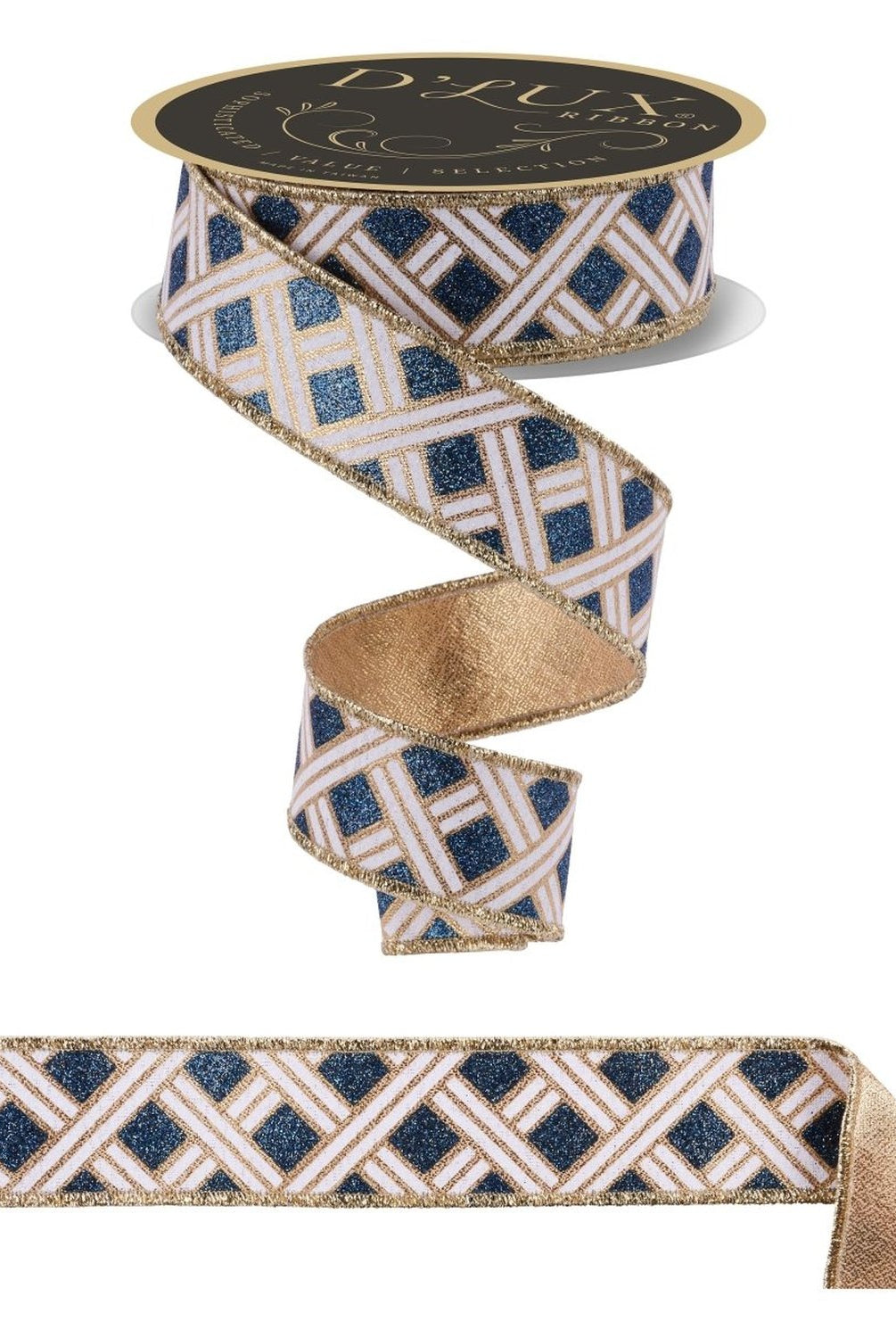 Shop For 1.5in Metallic Basketweave Ribbon: Smoke Blue & Gold (10 Yards)